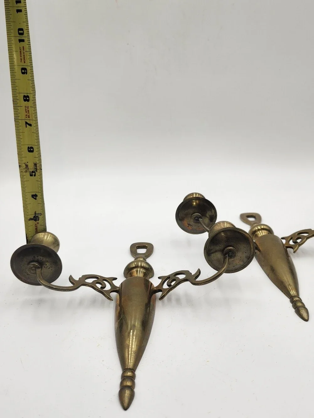 vintage antique brass double-arm wall sconces candle holder traditional colonial